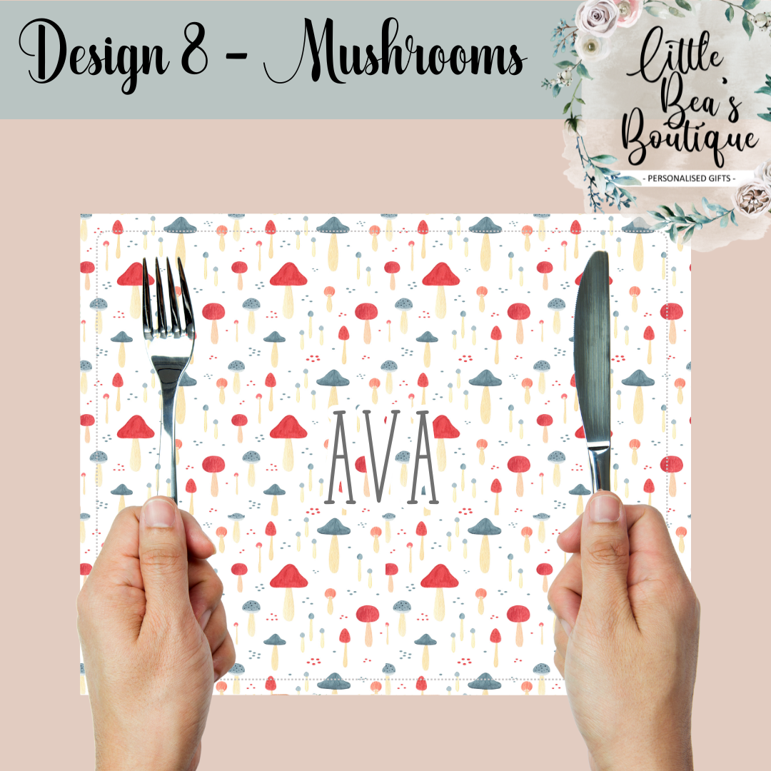 Personalised Animals Placemat and Coaster Set, Wipeable PU Material Kid's Dinner Set, Woodland Animals Gift, Rabbits Foxes Bears Children's Birthday Gift, Child's Placemat