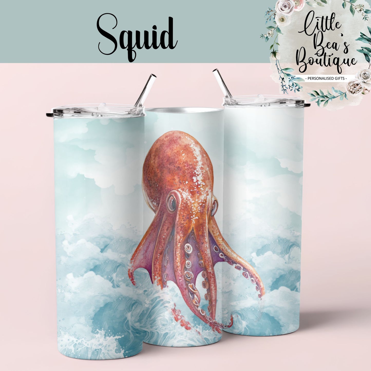 Under the Sea Water Creatures Collection Tumbler Hot/Cold Drinks Bottle with Straw - Stainless Steel Insulated Drink Water Bottle - 15oz / 20oz With Straw Bottle Tea Coffee Travel Cup