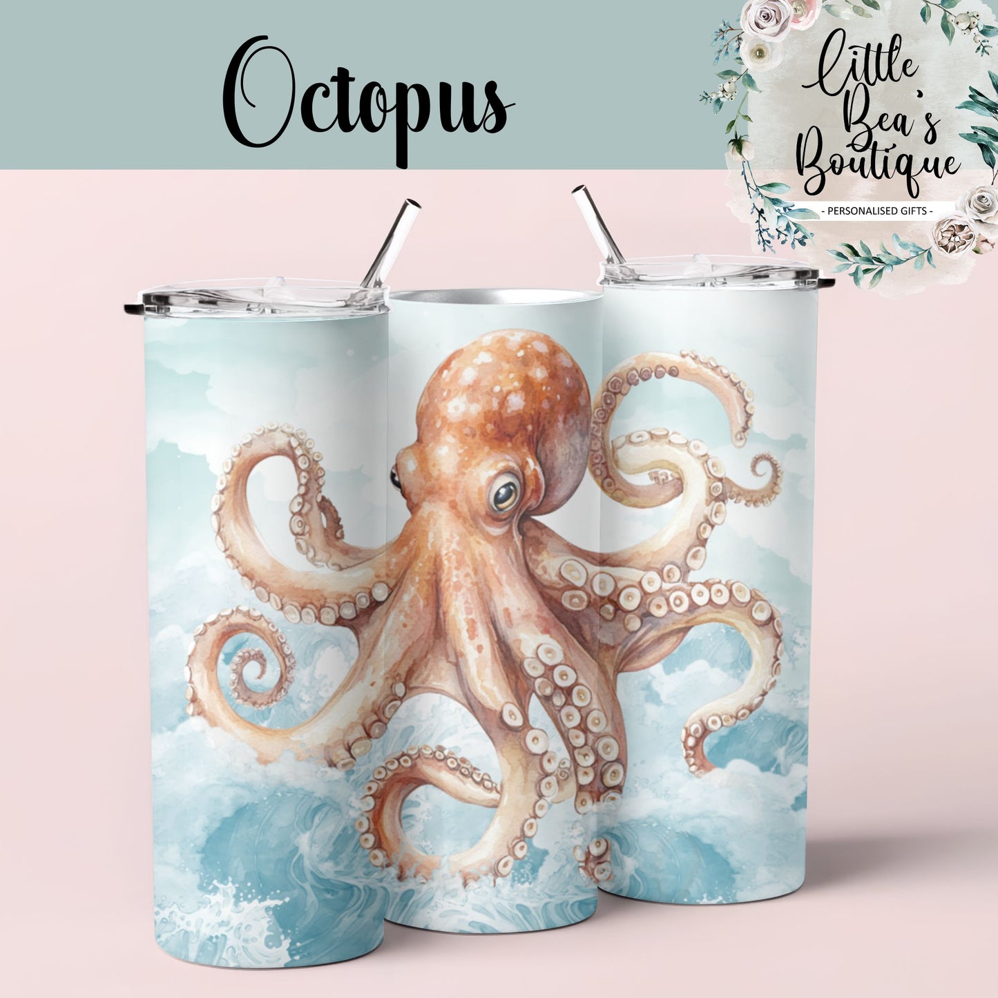 Under the Sea Water Creatures Collection Tumbler Hot/Cold Drinks Bottle with Straw - Stainless Steel Insulated Drink Water Bottle - 15oz / 20oz With Straw Bottle Tea Coffee Travel Cup