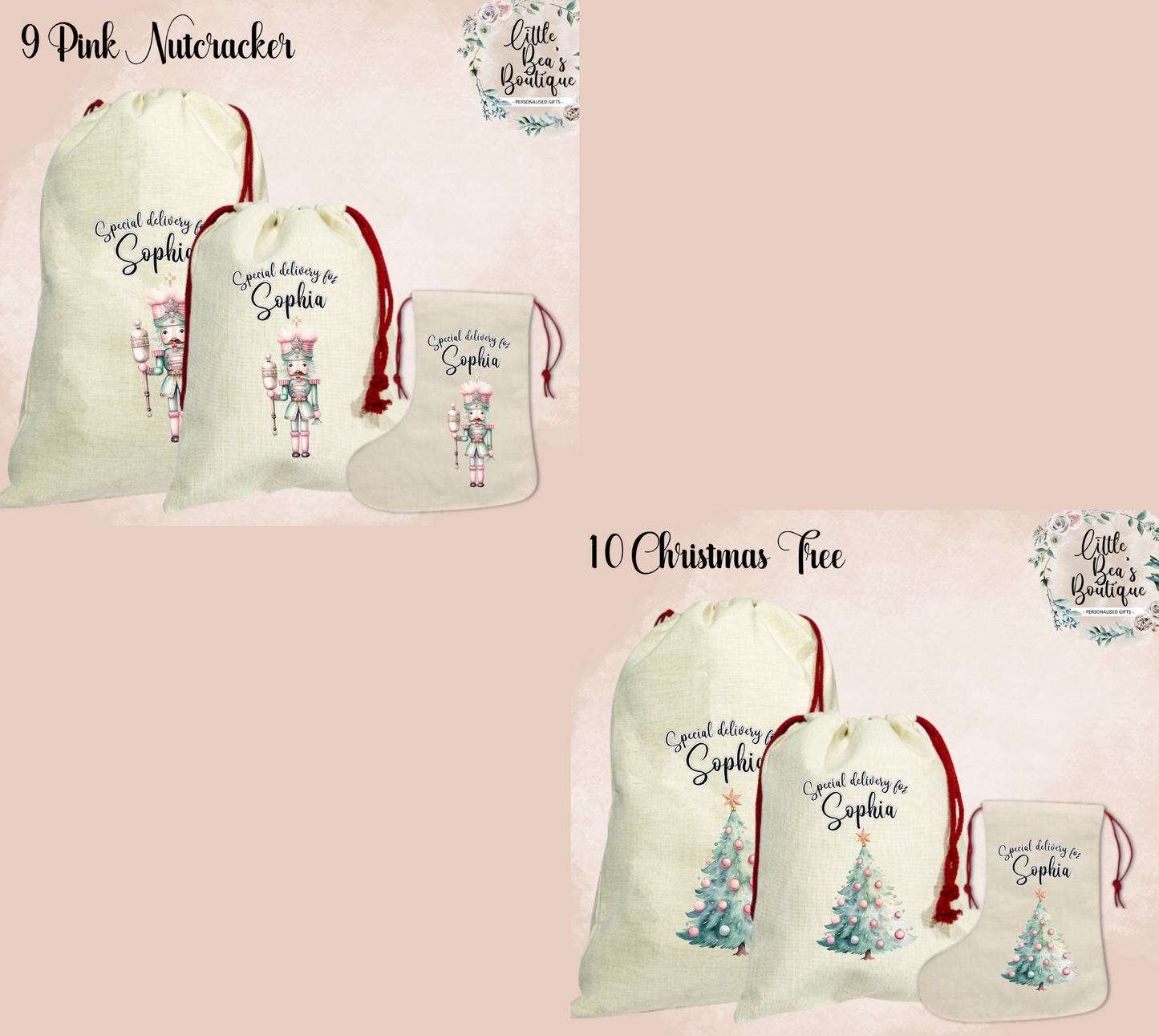 Personalised Christmas Set - Santa Sack, Medium or Large and Matching Stocking