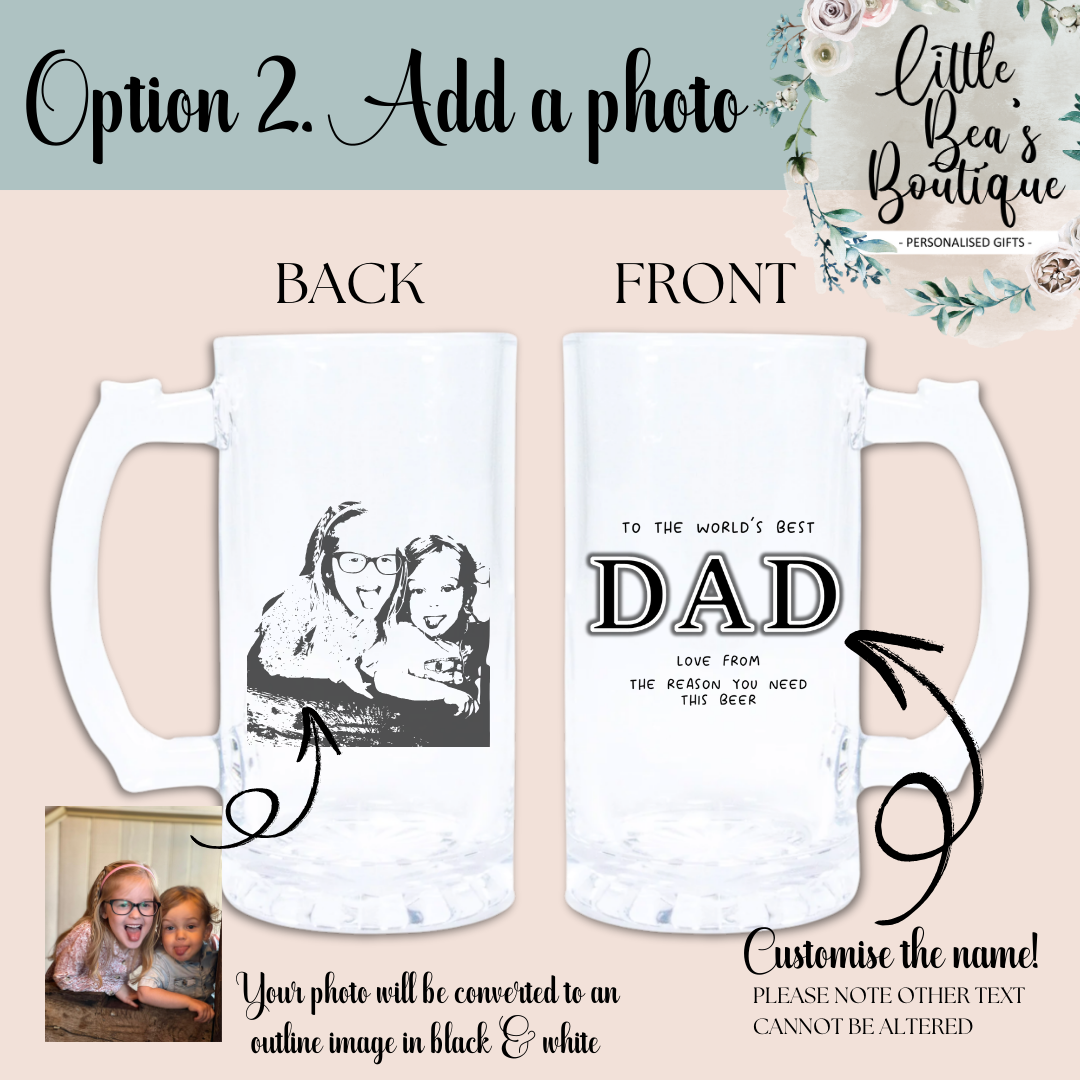 Customised Dad Grandad Glass Stein, Personalised Beer Glass for Fathers Day, Custom Pint Glass, Funny Gift for Dad, Wedding Favor Gift for Him, Step Dad