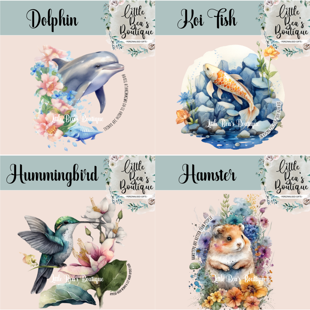 Floral Animal Collection Mug - 4 Sizes Available - Ceramic Drinkware Handled Mug Gift Set 40 Animals to Choose From - Penguin, Highland Cow, Elephant, Giraffe, Bees, Owl, Duck Drinkware Printed