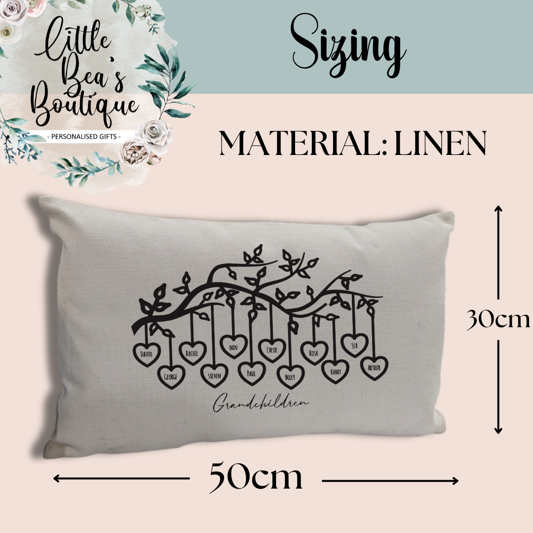 Personalised Family Tree Cushion, Fathers Day Gift for Grandad, Dad, Grandpa