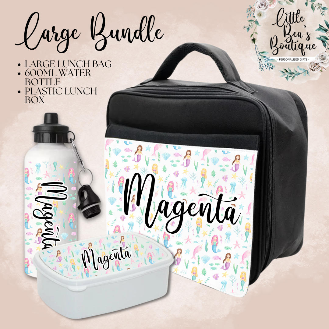 Customised Kids School Set - Lunch Bag, Lunch Box and Stainless Steel Insulated Drink Water Bottle Set - Add Any Name (Copy)