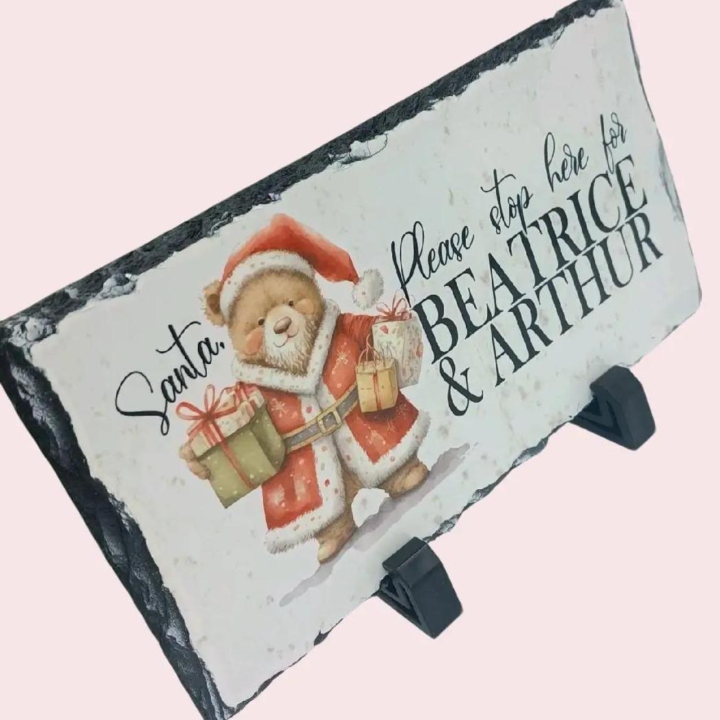 Personalised "Santa Stop Here" Slate Plaque Box Christmas Ornaments Decoration Decor