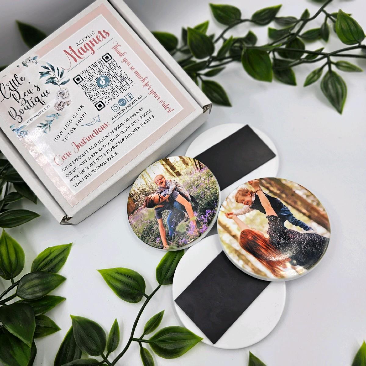 SET OF 4 PHOTO MAGNETS | Customised Valentines Day Gift for Her, Gift for Boyfriend, Fridge Magnets Home Kitchen Decor Round Magnet