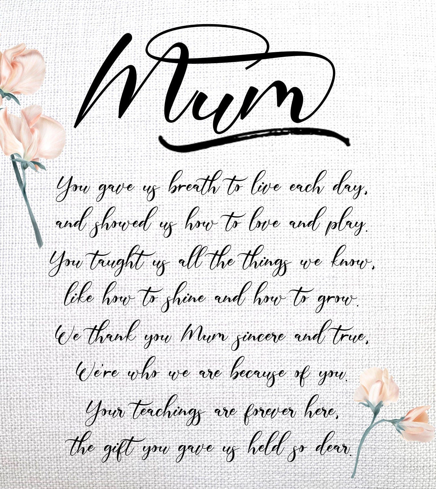 Personalised Mum Poem - Add Any Name | Large Linen Cushion, Gift for Women, Gift for Mum, Personalised Cushion Cover, Custom Cushion Cover, Mothers Day Gift