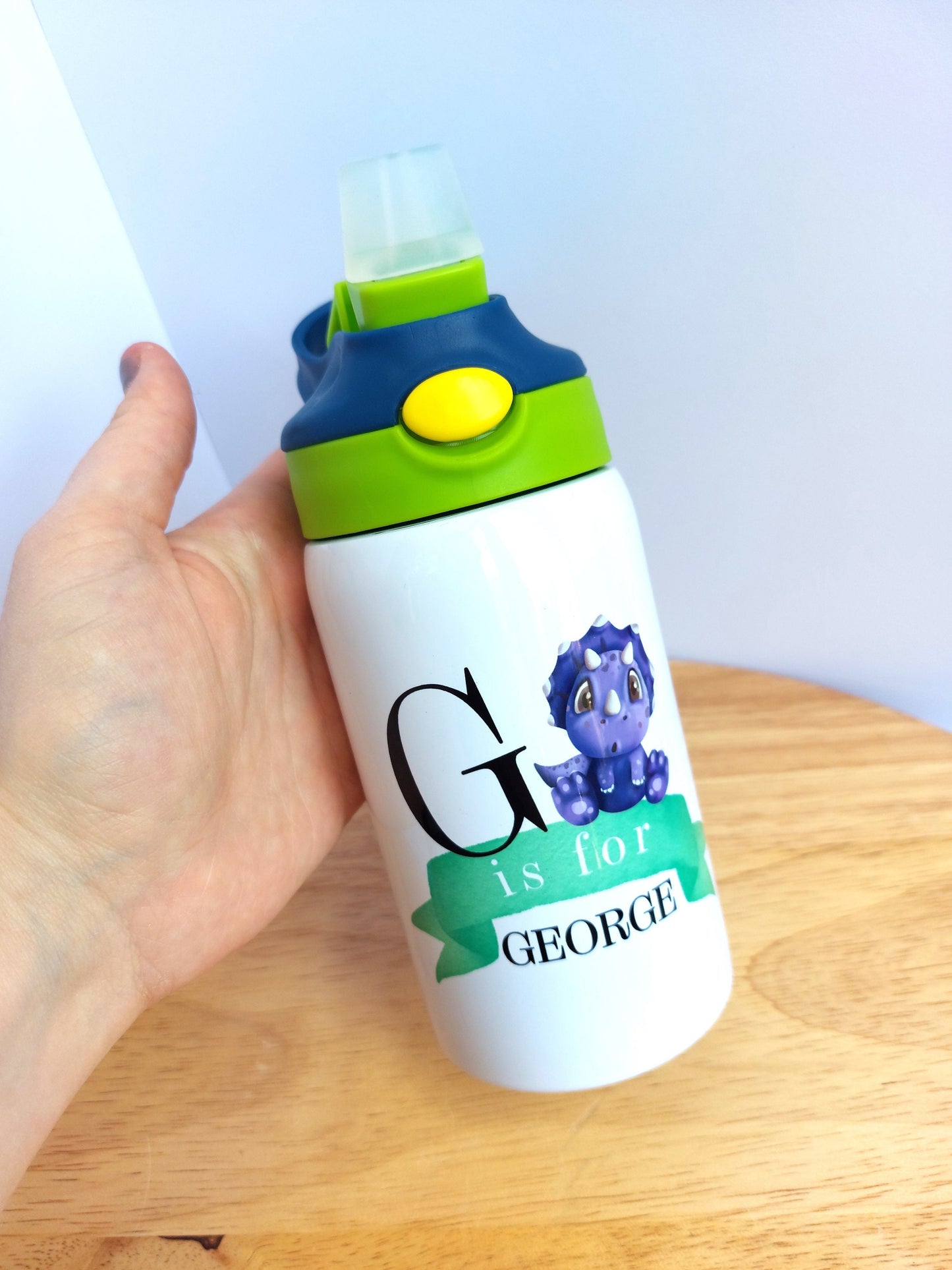 Personalised Kids Water Bottle | School Water Bottle, Personalized Toddler Bottle, Boys Girls Water Bottle for Nursery, Rainbow, Dinosaurs