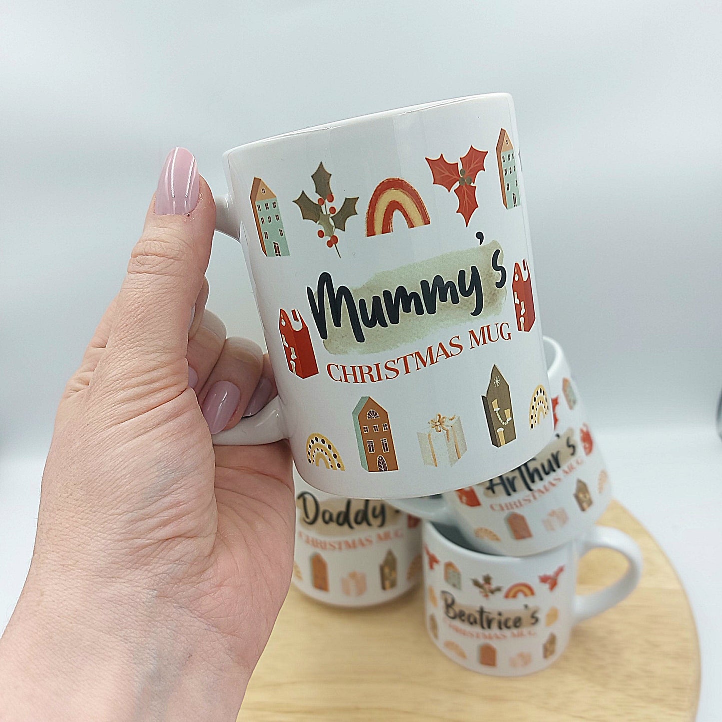 PERSONALISED FAMILY CHRISTMAS Mug Set, Twinning Mugs, Mug Gift Sets, Gift for Mummy, Kids Mini Mugs Christmas Eve Box Mug, Reindeer Festive