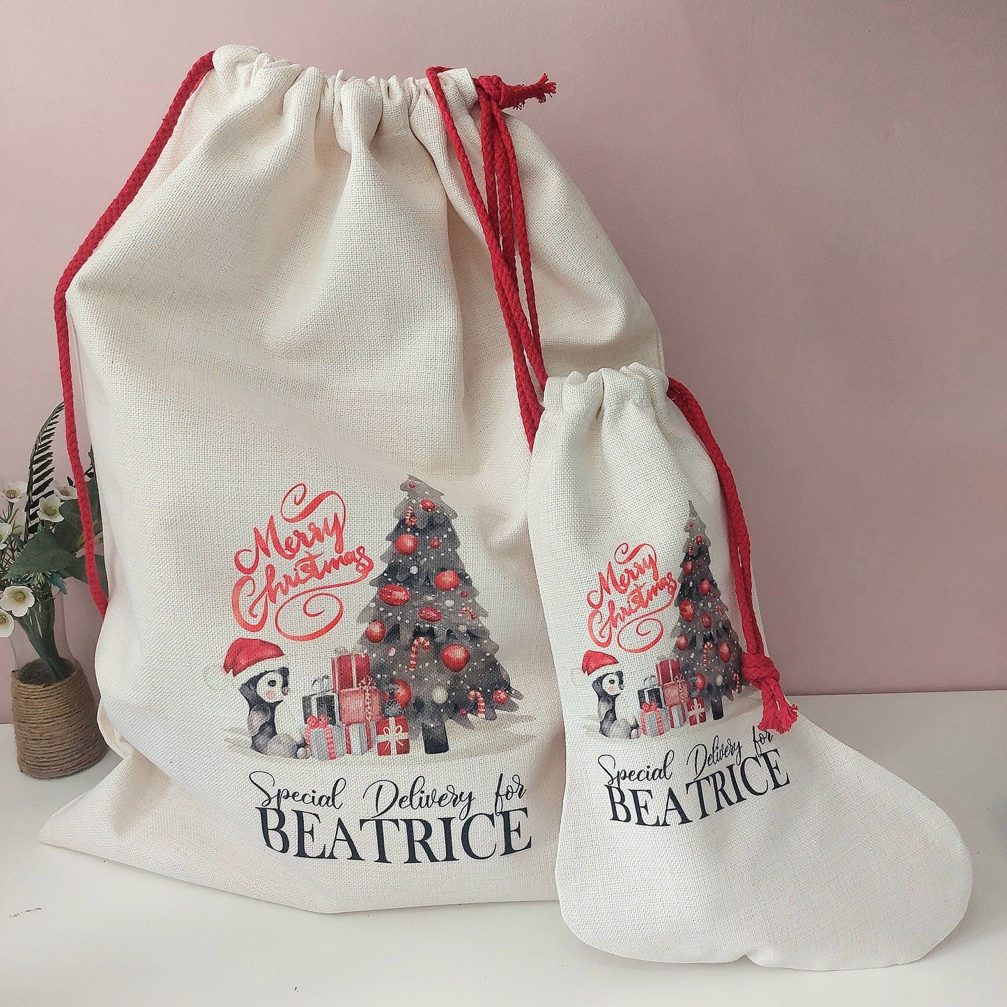 Personalised Christmas Santa Sack | Name Stocking, Pet Pawprint Custom Christmas Kids Personalised Santa Sack Add Your Name Delivery From Santa Gift Bag