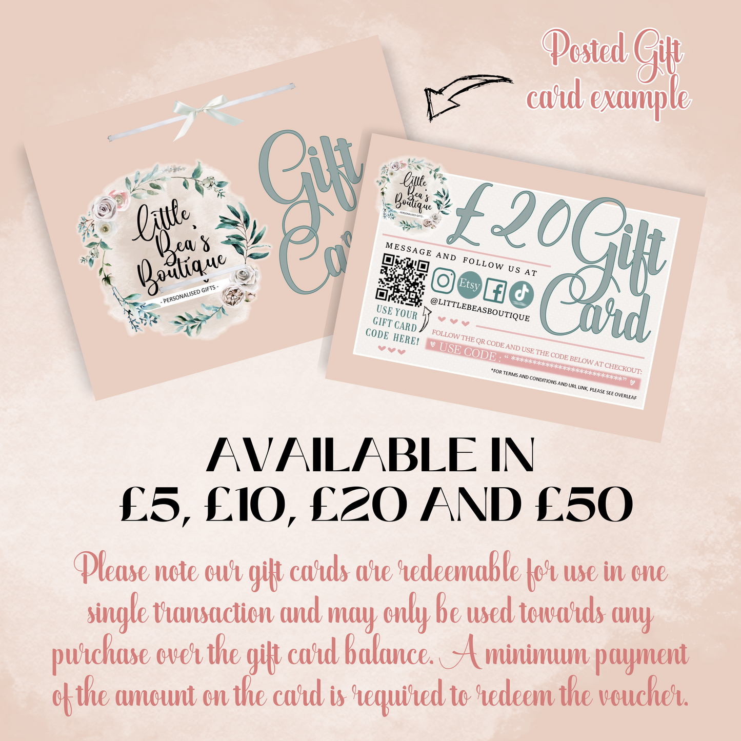 GIFT CARD/E-GIFT VOUCHER - £5, £10, £20 OR £50