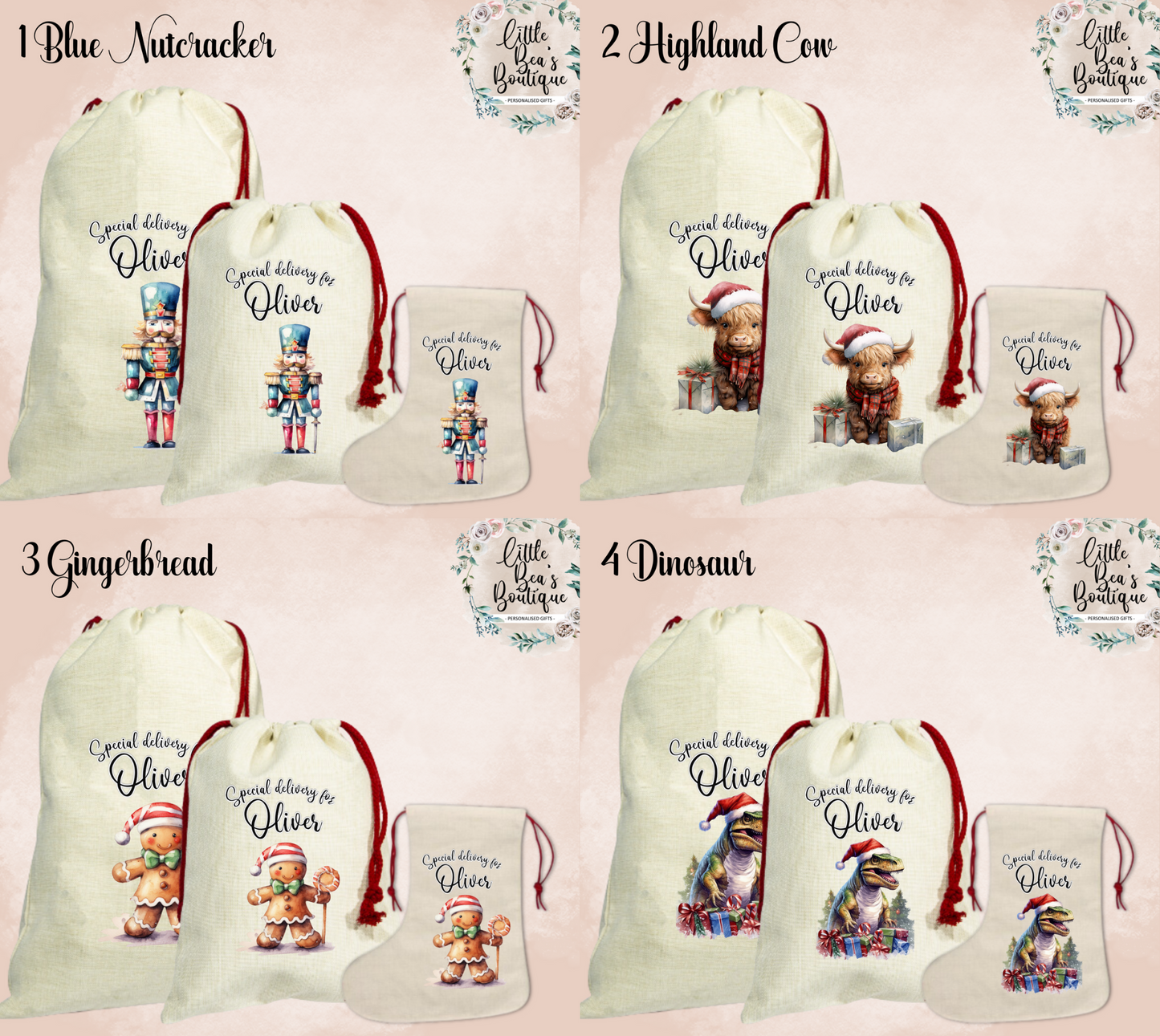 Personalised Christmas Set - Santa Sack, Medium or Large and Matching Stocking