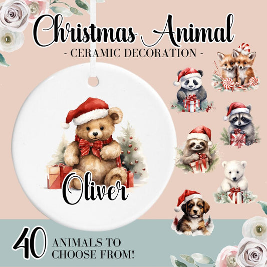 Personalised Christmas Ceramic Decoration Bauble, Family Name Matching Christmas Tree Ornament, Baby's First Christmas