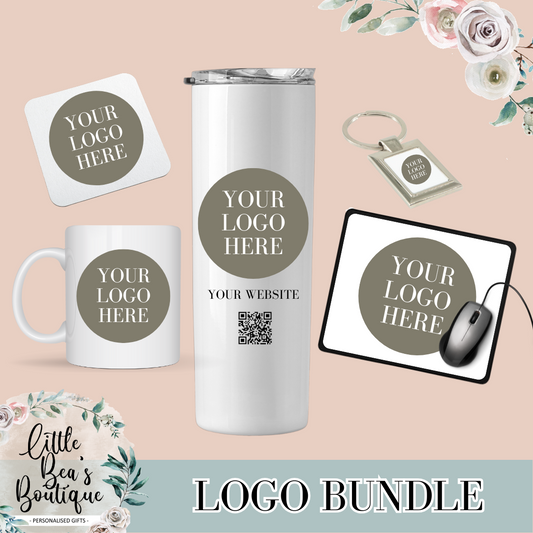 Logo Business Bundle | Includes 20oz Tumbler, 11oz Mug, Keyring, Mouse Mat & Coaster, Add QR Code