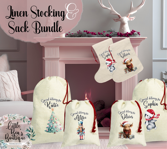Personalised Christmas Set - Santa Sack, Medium or Large and Matching Stocking