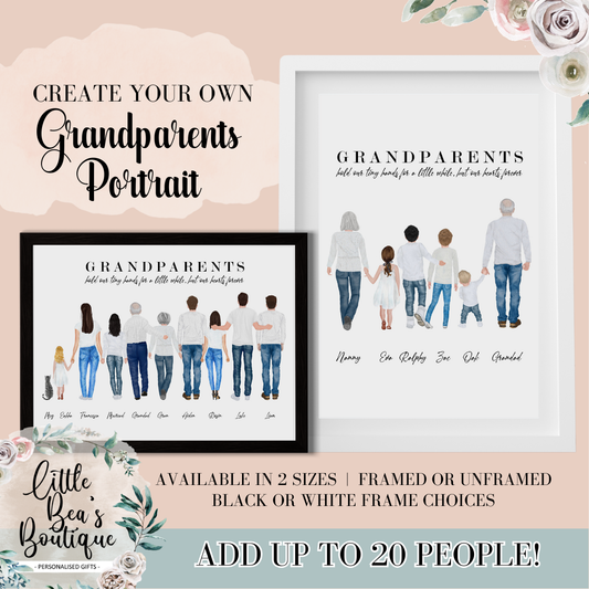 Personalised Grandparents Family Portrait Print, Custom Family Print Gift, Gift for Grandad, Mothers Day Gift for Grandma Nanny Grandpa from Grandchildren