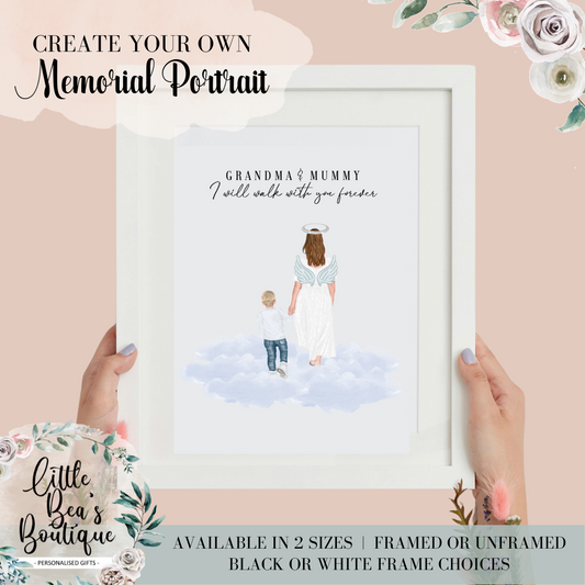 Personalised Memorial Print | Customised Angel Portrait | In Memory of Loved One Print Memorial Gift Portrait - In Loving Memory Print With Sympathy Frame Portrait