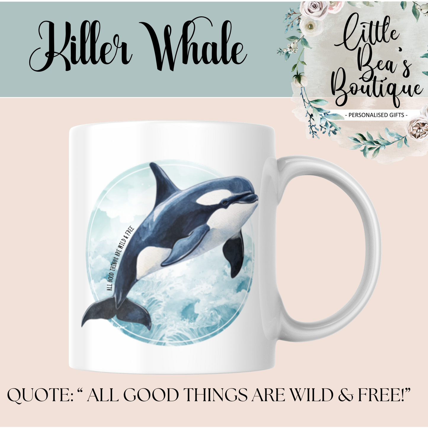 Under The Sea Water Creatures Collection Mug - 4 Sizes Available - Ceramic Drinkware Handled Mug Gift Set 24 Creatures to Choose From - Penguin, Orca Whale, Dolphin, Seahorse, Otter Drinkware