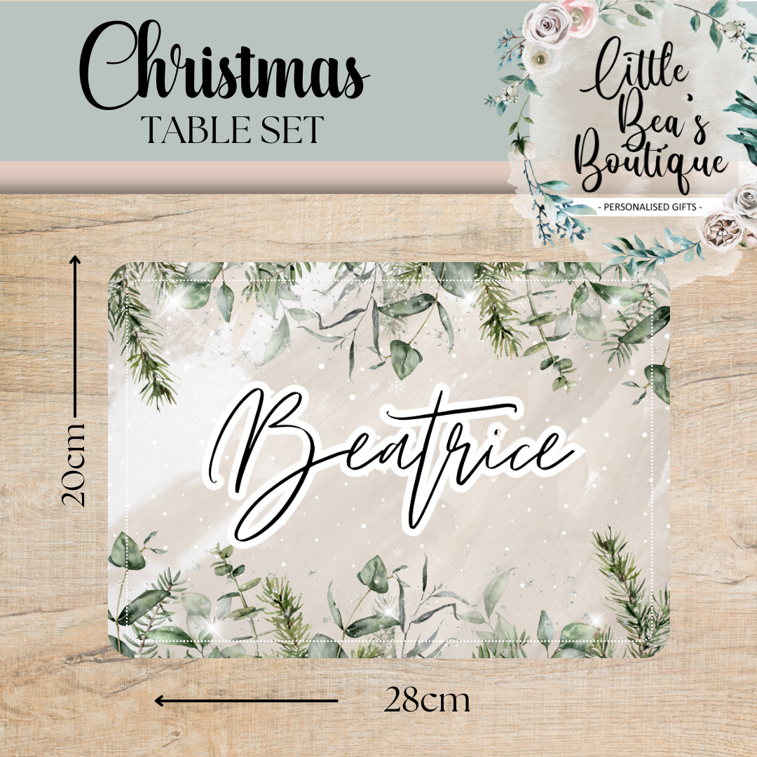 Personalised Christmas Placemat and Coaster Set, Wipeable PU Dinner Set