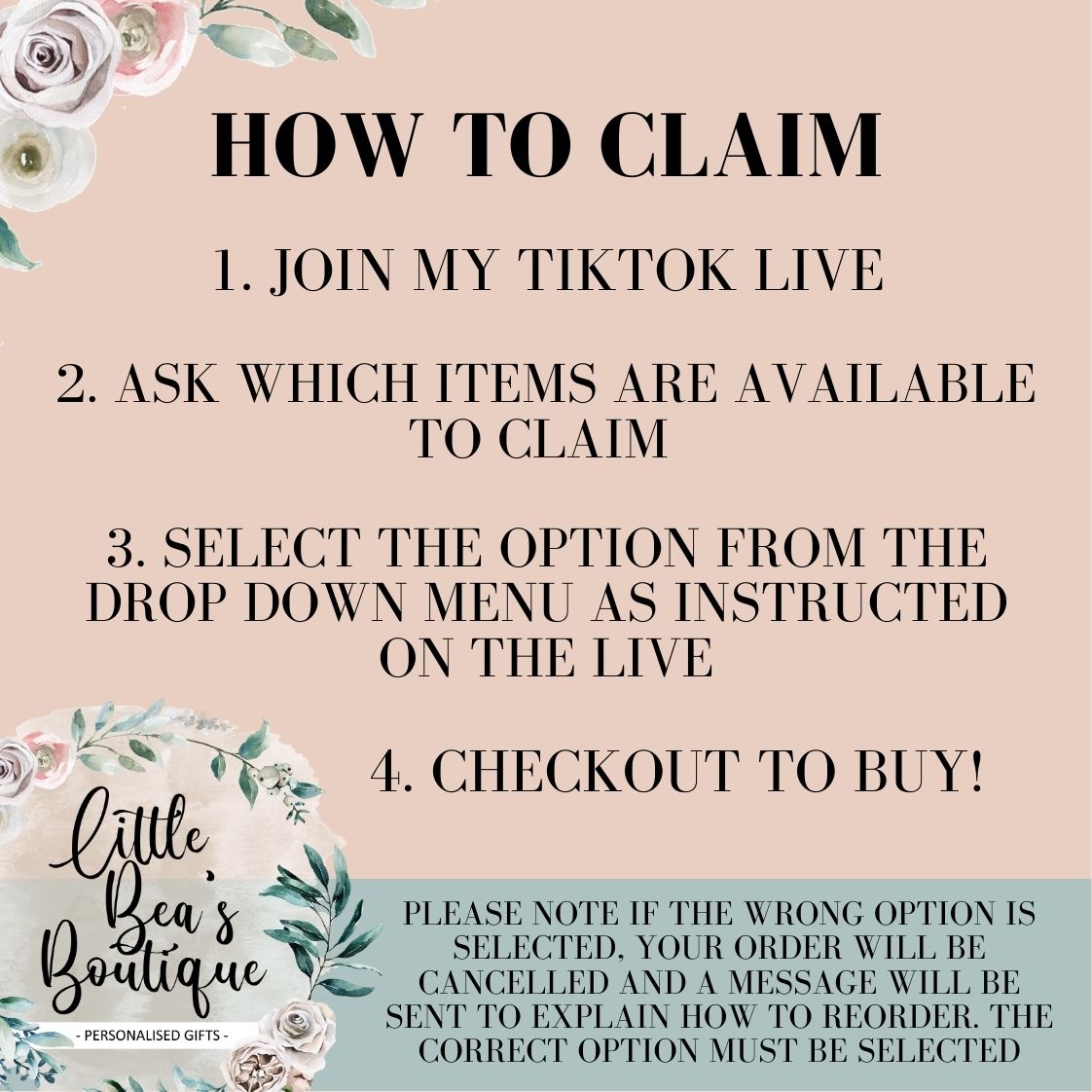 Little Bea's "Claim It" Live - Discounted Items - Please discuss on TIKTOK Live before ordering