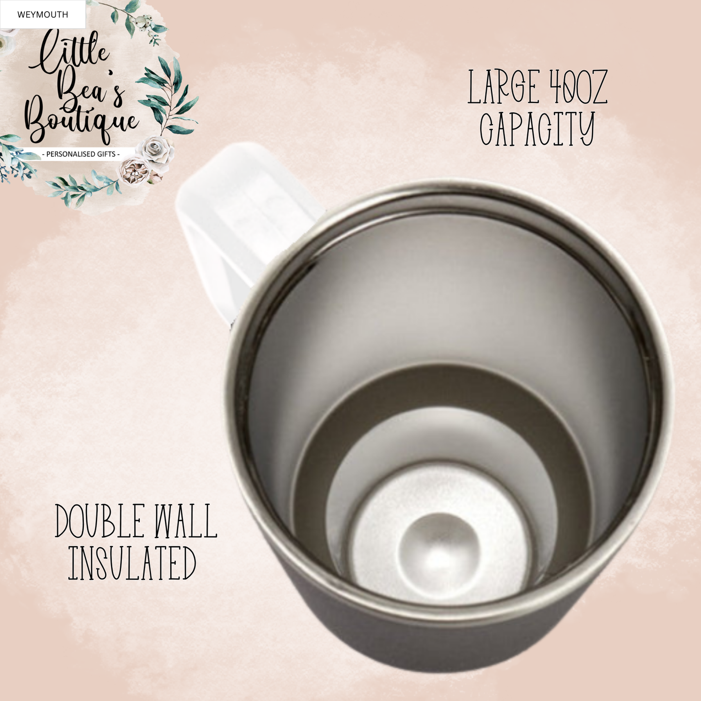 40OZ Tumbler with Handle, Double Wall Insulated - Hot or Cold Drinks