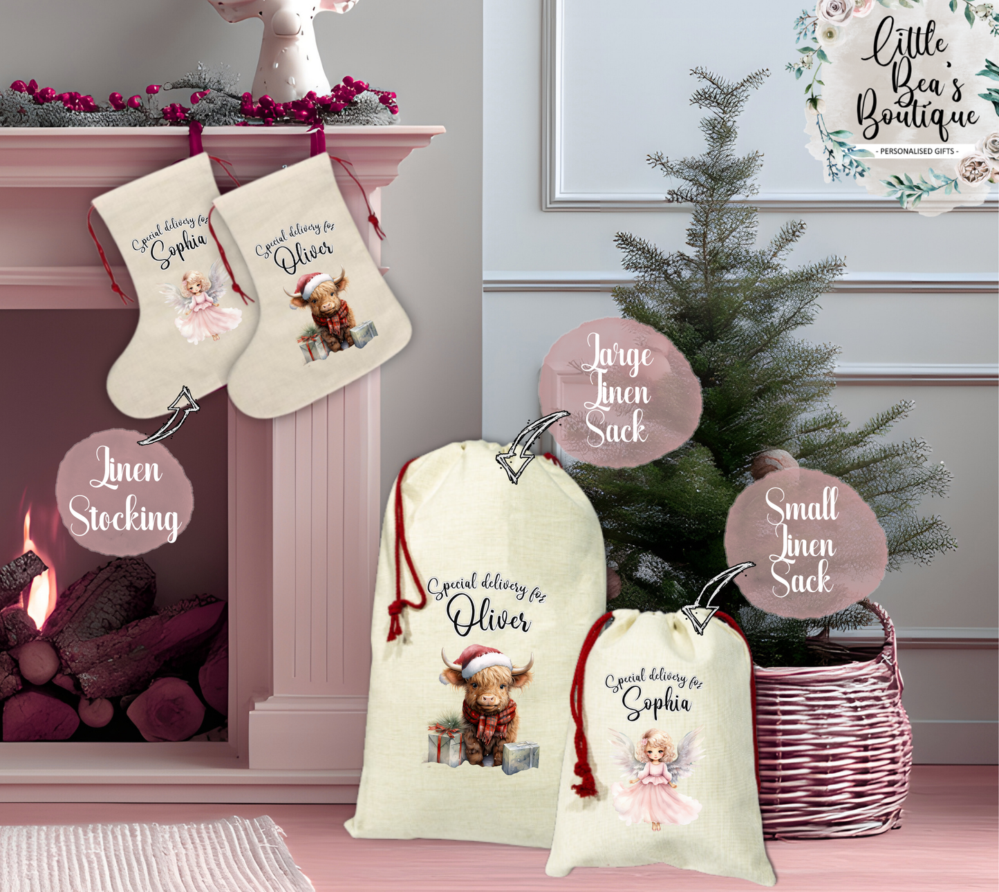 Personalised Christmas Set - Santa Sack, Medium or Large and Matching Stocking