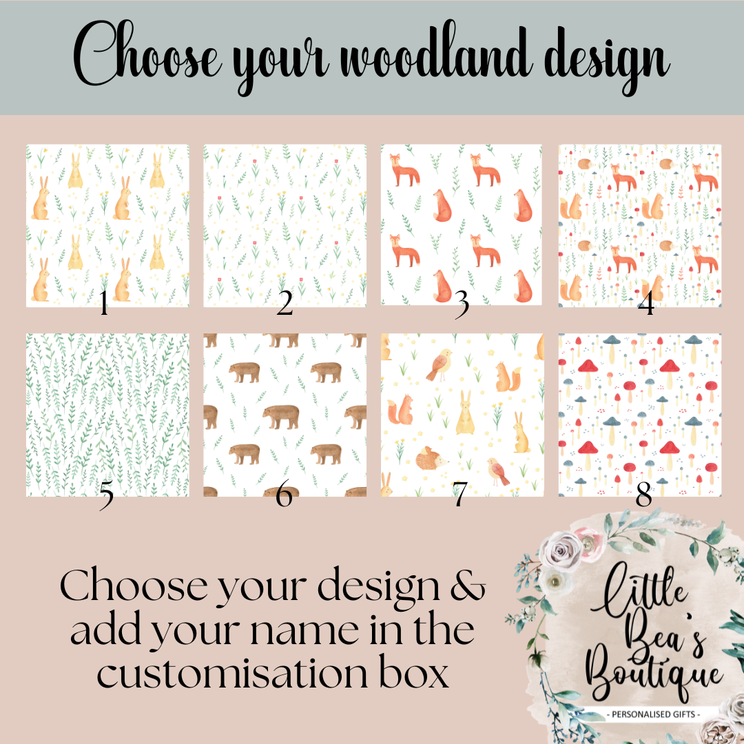 Personalised Animals Placemat and Coaster Set, Wipeable PU Material Kid's Dinner Set, Woodland Animals Gift, Rabbits Foxes Bears Children's Birthday Gift, Child's Placemat