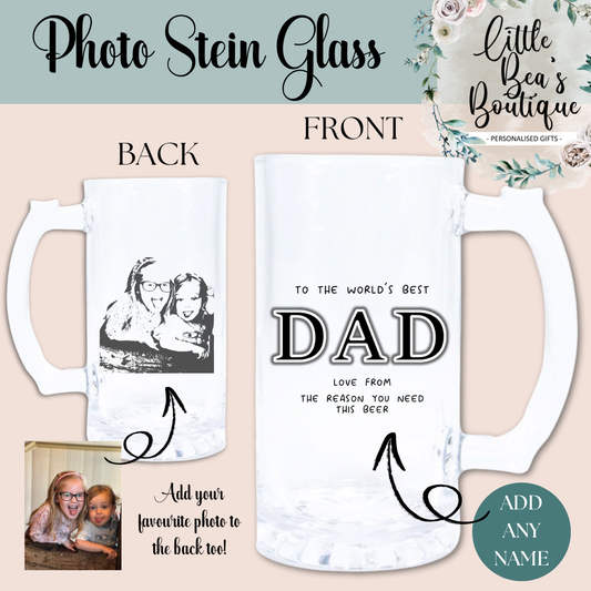 Customised Dad Grandad Glass Stein, Personalised Beer Glass for Fathers Day, Custom Pint Glass, Funny Gift for Dad, Wedding Favor Gift for Him, Step Dad