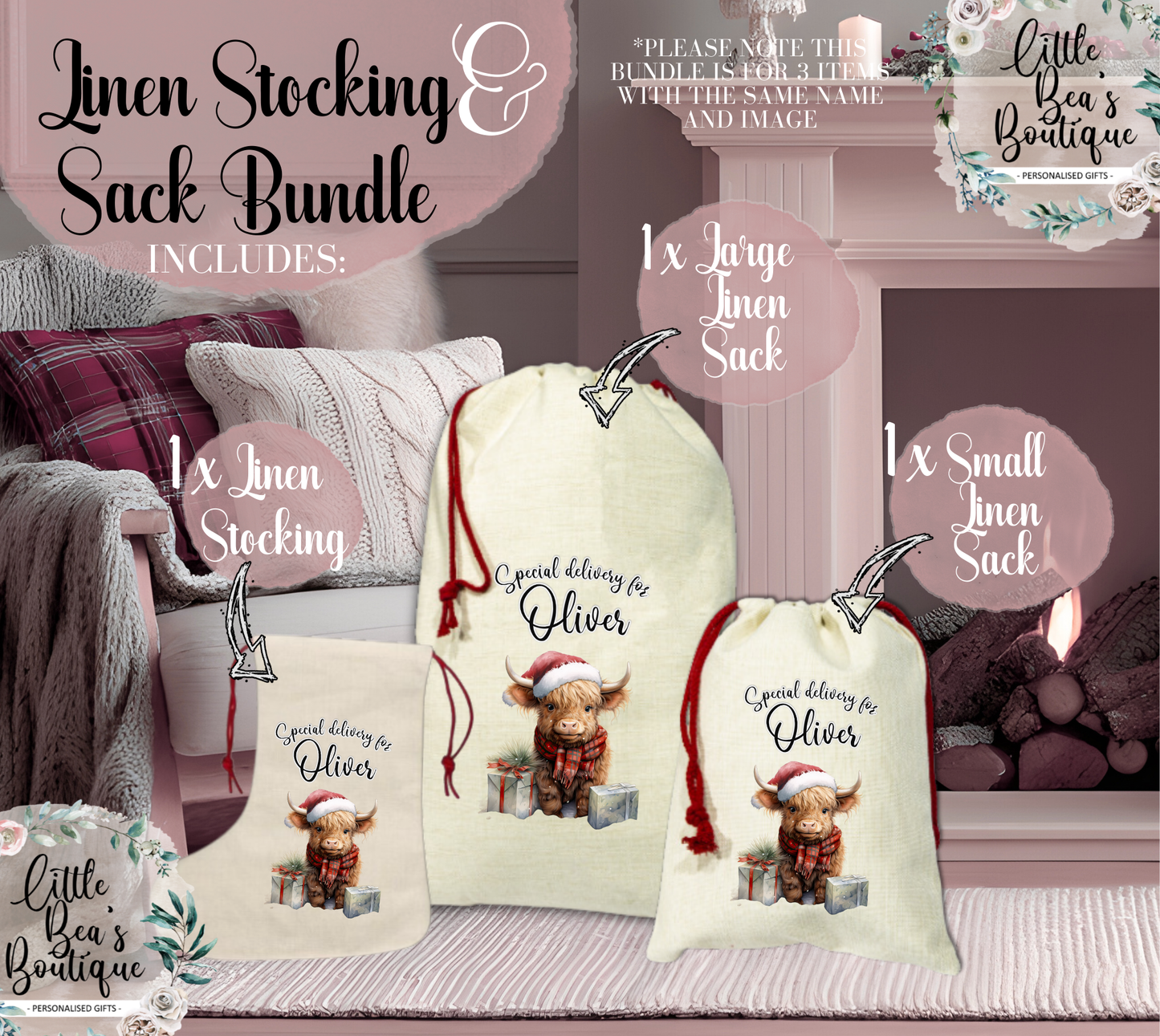 Personalised Christmas Set - Santa Sack, Medium or Large and Matching Stocking