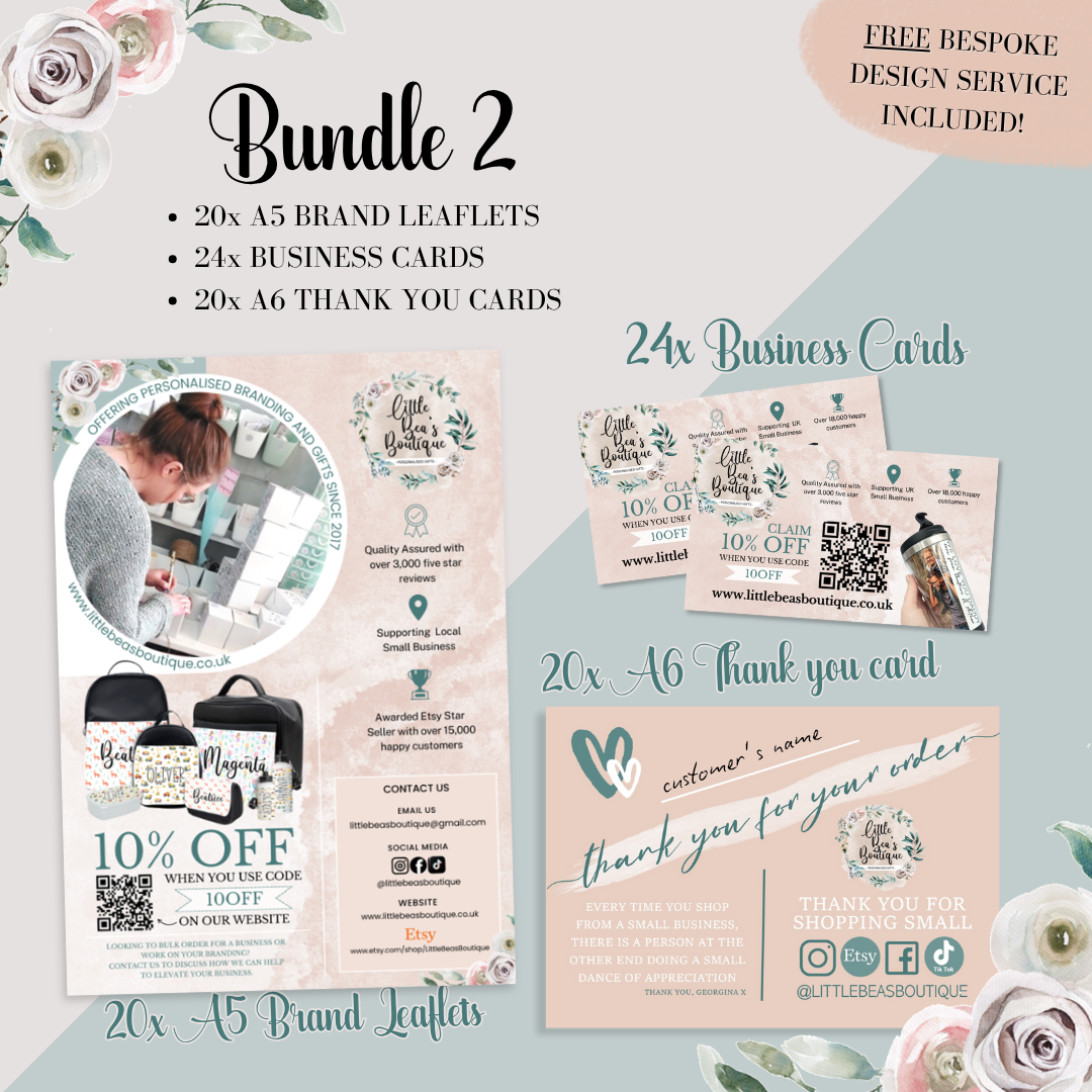 Small Business Essentials Bundle - Business Cards, Leaflets, Stickers, Thank You Cards