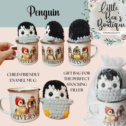 Christmas Mug & Plush Gift Set | Personalised Enamel Mug & Gonk, Penguin or Gingerbread Man