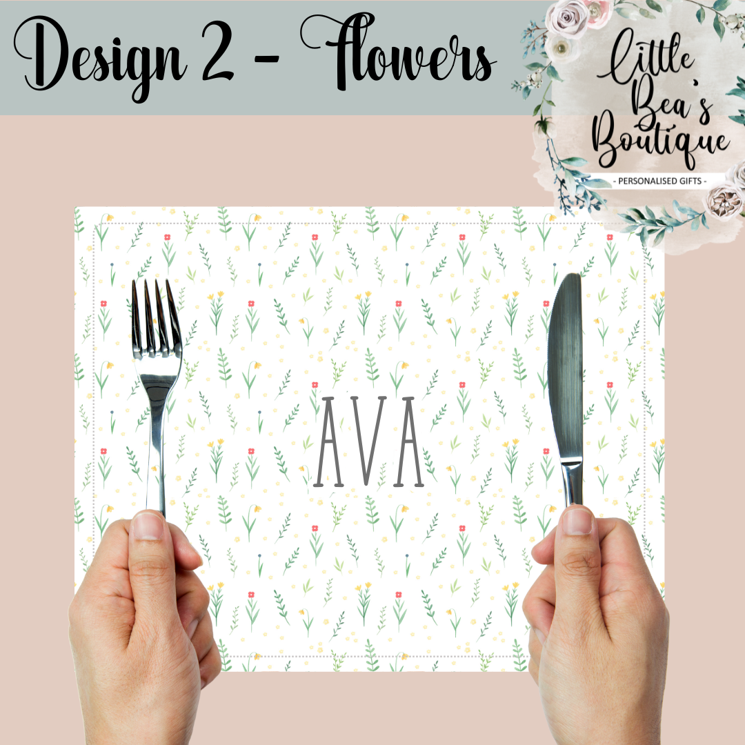 Personalised Animals Placemat and Coaster Set, Wipeable PU Material Kid's Dinner Set, Woodland Animals Gift, Rabbits Foxes Bears Children's Birthday Gift, Child's Placemat