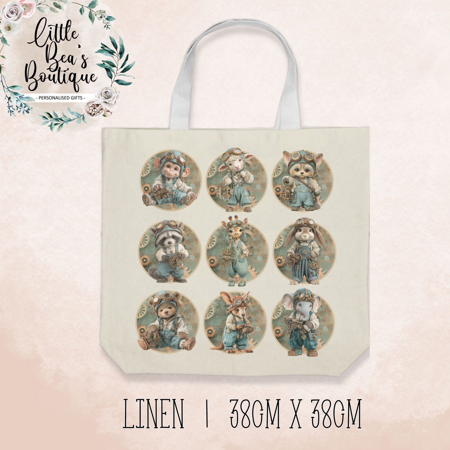 Steam Punk Animal Collection Luxury Linen Tote Bag | Choose 9 Animals!