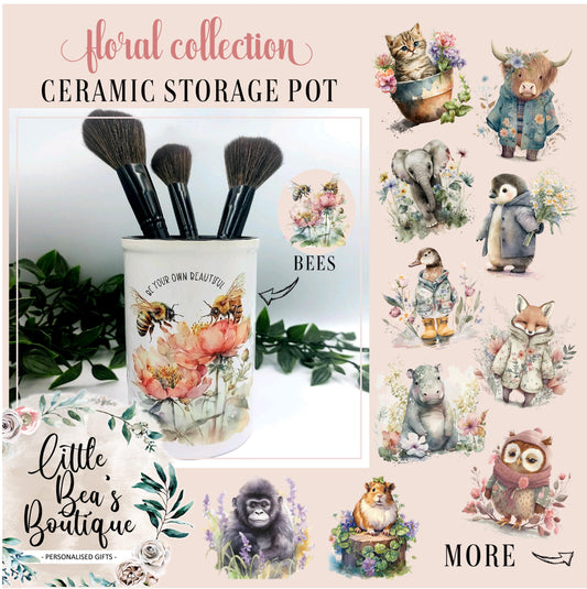 Floral Animal Collection Make Up Brush Pot / Pencil Pot - Choose your Animal Makeup Cosmetic