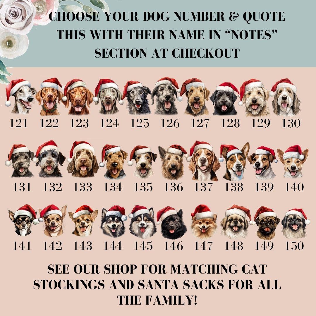 Customised Pet Dog Christmas Santa Sack & Stocking, Choose Your Breed, Christmas Gift for Puppy Festive Santa Sack