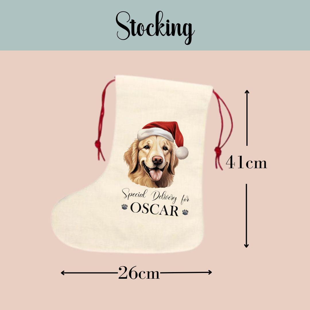 Customised Pet Dog Christmas Santa Sack & Stocking, Choose Your Breed, Christmas Gift for Puppy Festive Santa Sack