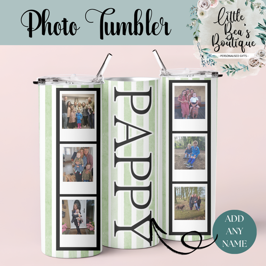 Customised Dad Photo Hot or Cold Drink Tumbler Flask - Add Any Name + Photos - Personalised Daddy Dad Grandad - Hot/Cold Drinks Bottle with Straw - Stainless Steel Insulated Drink Water Bottle - Coffee Travel Cup