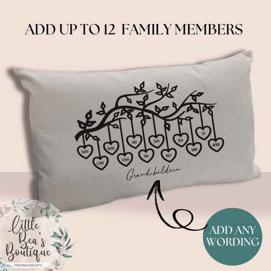 Personalised Family Tree Cushion, Fathers Day Gift for Grandad, Dad, Grandpa