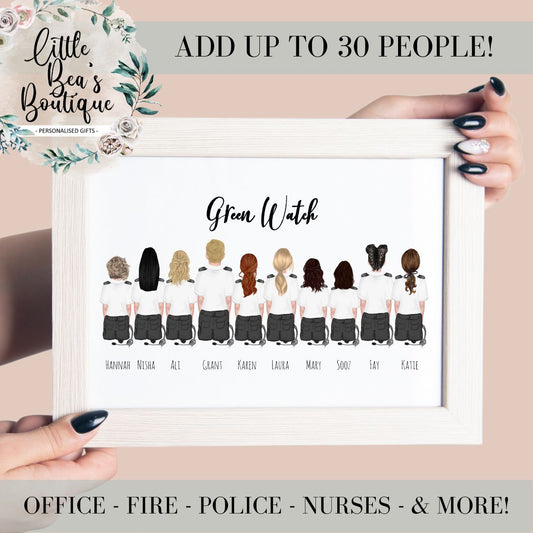 Team Portrait Print | Work Workforce Portrait Picture Illustration, Leaving Retirement Gift, Office Police Fire Crew Nurse Midwife Thank You