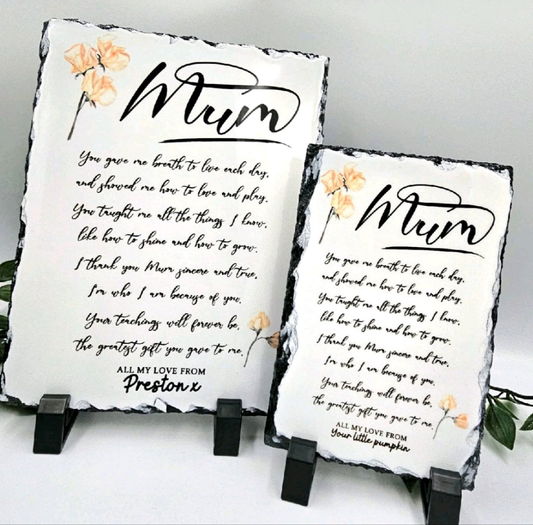 Mothers Day Mum Poem Plaque with Stands | Customised with your name Decor Gift