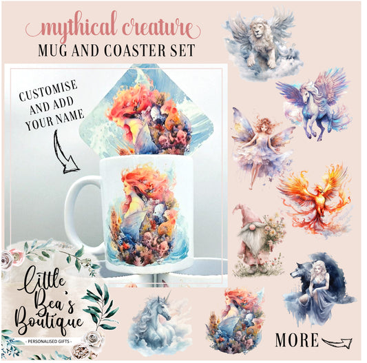 Mythical Creatures Collection Mug - 4 Sizes Available - Ceramic Drinkware Handled Mug Gift Set 40 Animals to Choose From - Pegasus, Unicorn, Phoenix, Werewolf, Mermaid, Gnome Drinkware Printed