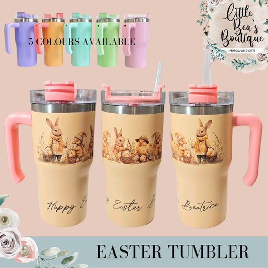 Easter Pastel Hot Cold Tumbler with Handle - 20oz Stainless Steel Water Bottle with Straw - Stylish, Plastic