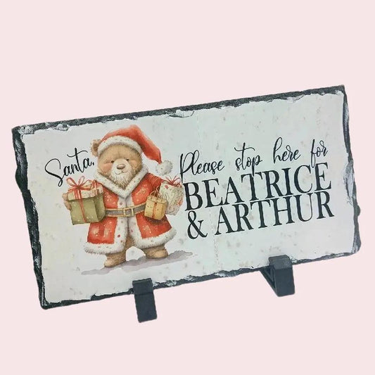 Personalised "Santa Stop Here" Slate Plaque Box Christmas Ornaments Decoration Decor