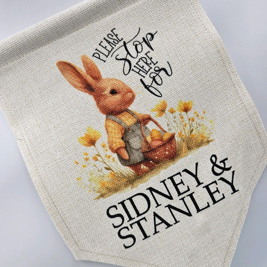 Personalised Easter Bunny Sign | Easter Pennant Flag, Easter Bunny Stop Here Sign, Easter Box Gift, Name Easter Present, Easter Bunny Gift