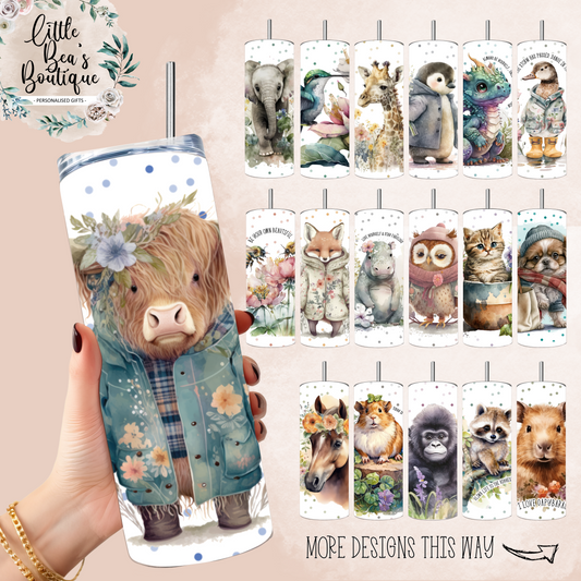 Floral Animals Collection Tumbler Hot or Cold Drinks Bottle with Straw