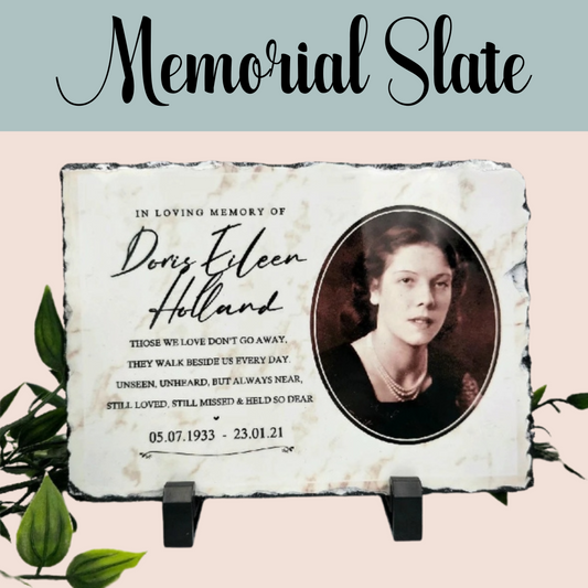 Personalised Photo Slate Plaque | Personalised Memory Slate | Memorial Plaque | Photo Slate With Stands | Slate Coasters