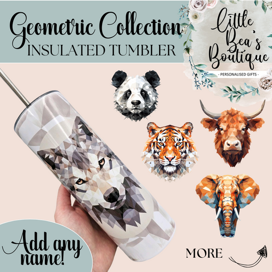 Geometric Animal Collection Tumbler Hot/Cold Drinks Bottle with Straw - Stainless Steel Insulated Drink Water Bottle - 15oz / 20oz With Straw Bottle Tea Coffee Travel Cup