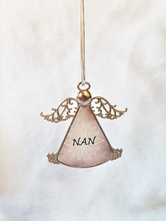 Angel Memorial Ornament, Personalised Hanging Memorial Angel, Mother's Day Angel, In Memory of Mum Grandma Nan Angel Bauble, Tree Decoration