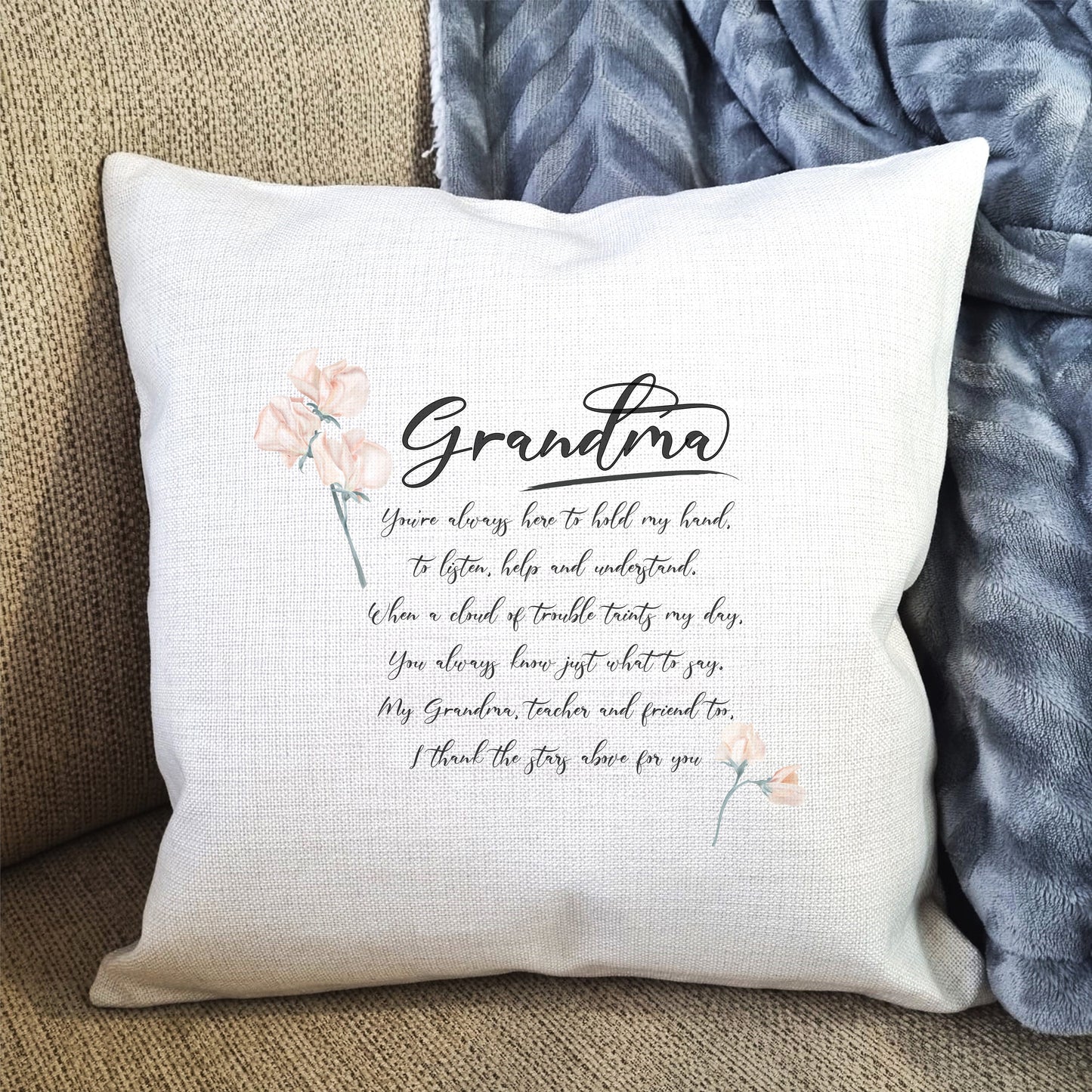 Personalised Cushion for Nan Grandma | Linen Cushion Cover 40cm x 40cm, Birthday Gift for Nan, Gift for Grandma Nanny Mum Custom Cushion for Grandma