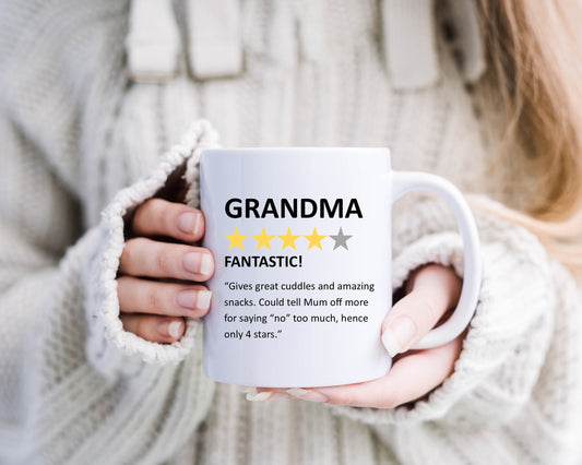 Funny Customised Grandma Mug | Mothers Day Gift, Funny Gift for Grandma, Gifts for Nan, Rude Gift Mugs for Mothers Day, Nanny Rating, Gift from Kids